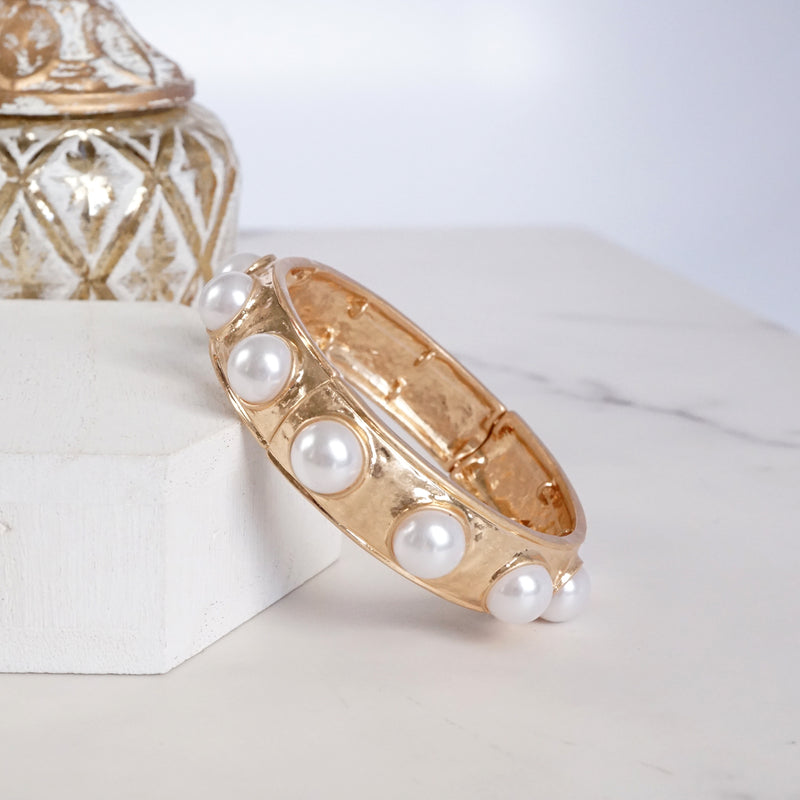 Eternity Statement Bangle Gold Silver Tone Pearls Crystals