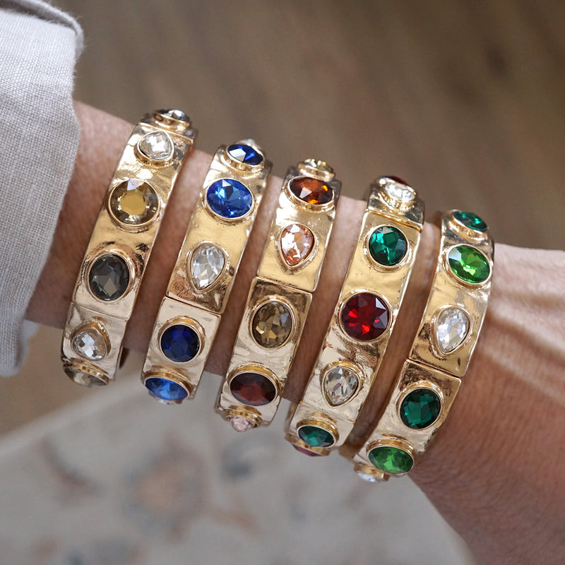 Sparkly Crystal Stretch Bangles – Gold Tone with Color Options