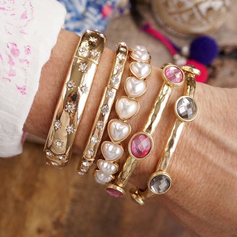 Gold-Tone Eternity Stretch Bangle – Pearls, Turquoise, or Crystals