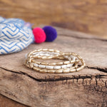 Metal Beaded bracelet stack 5 bracelets - Gold Silver tone