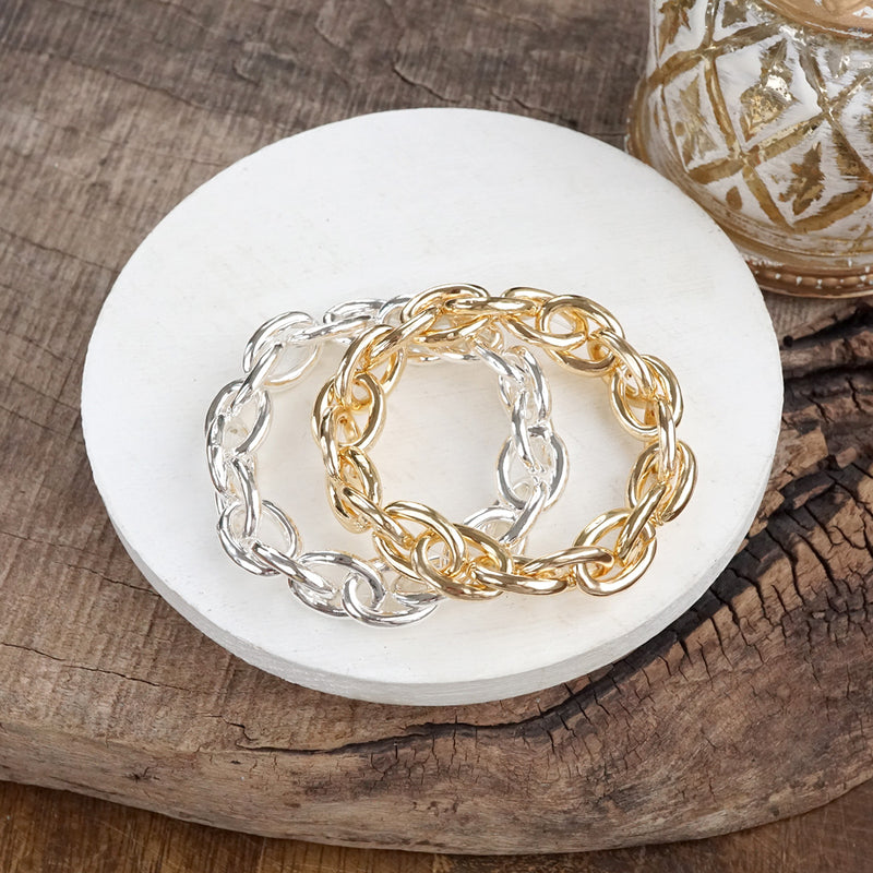 Bold Links – Chunky Chain Stretchy Bracelet - in Gold or Silver