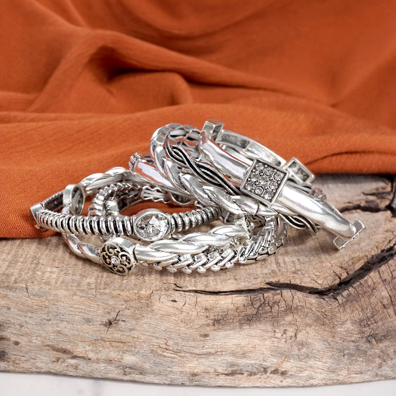 Silver Prairie Crystal Boho Stretch Bangles