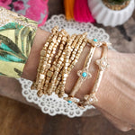 Sun-Kissed Shine – Medallion Stretchy Bangle with Pearl or Turquoise