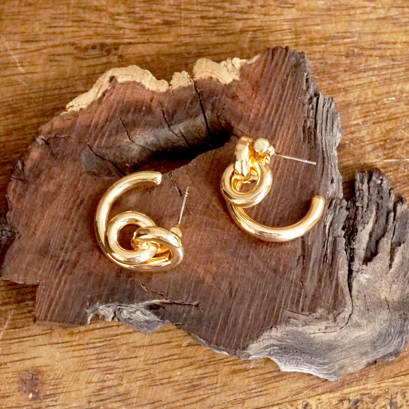 Contemporary Huggie Hoop Earrings – Gold Tone