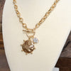 Front Toggle Hammered Coin & Crystal Charm Necklace – Gold Tone