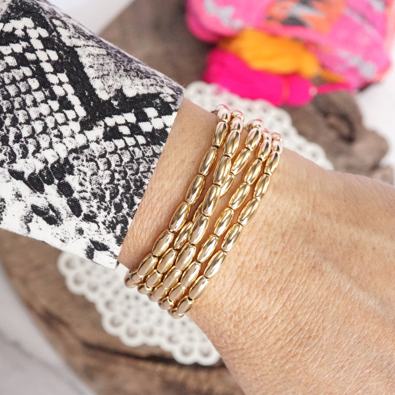Metal Beaded bracelet stack 5 bracelets - Gold Silver tone