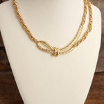 Boho Necklace – Knotted Rope and Chain in Gold Tone