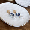 Nautical Chinoiserie & Pearl Drop Earrings – Gold Tone