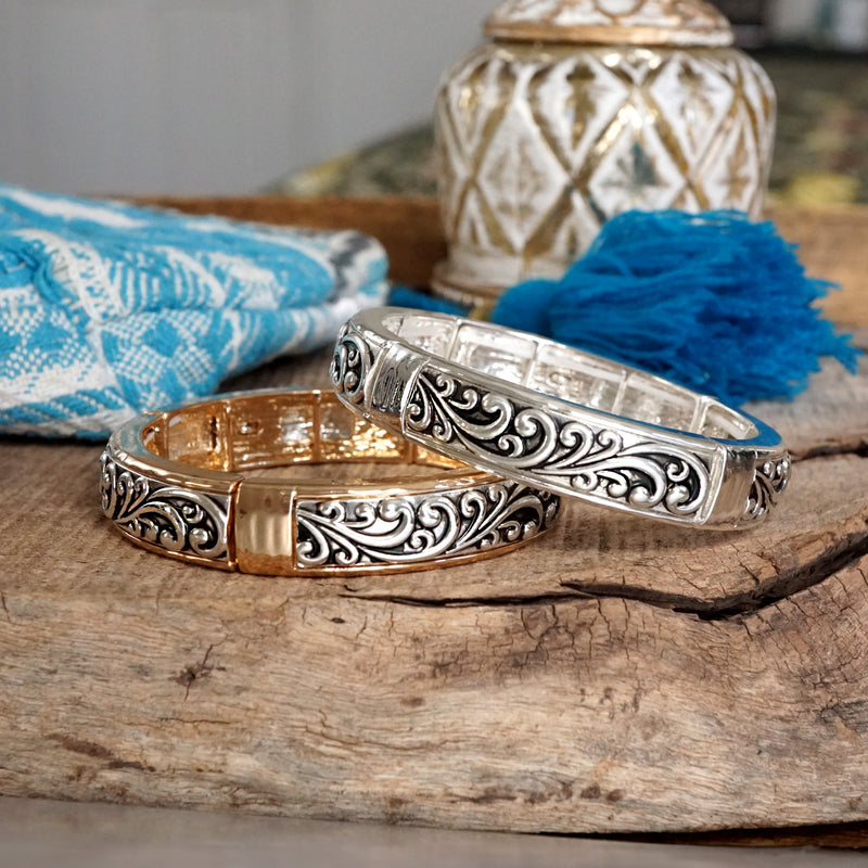 Timeless Filigree Stretch Bangles – Silver or Two-Tone
