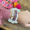 Bracelet Stack of 4 pieces purple and neutrals glass wood and acrylic beads