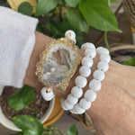 Wooden Beads Sliced Stone Bracelet Set