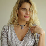 Leather Choker Dream Catcher Silver Black