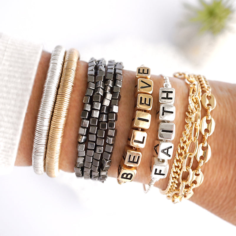 Heishi Disc Boho beaded stretchy bracelet Silver Gold Shell