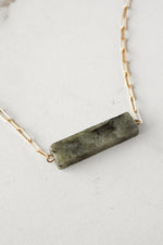 Semi Precious Gray Bar Minimal Gold Tone Necklace