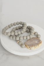 Wooden Beads, Sliced Stone Bracelet Set