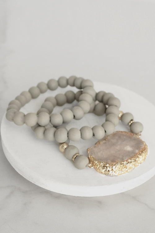 Wooden Beads, Sliced Stone Bracelet Set