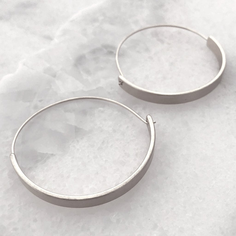 Flat Hoop Earrings - Silver Tone