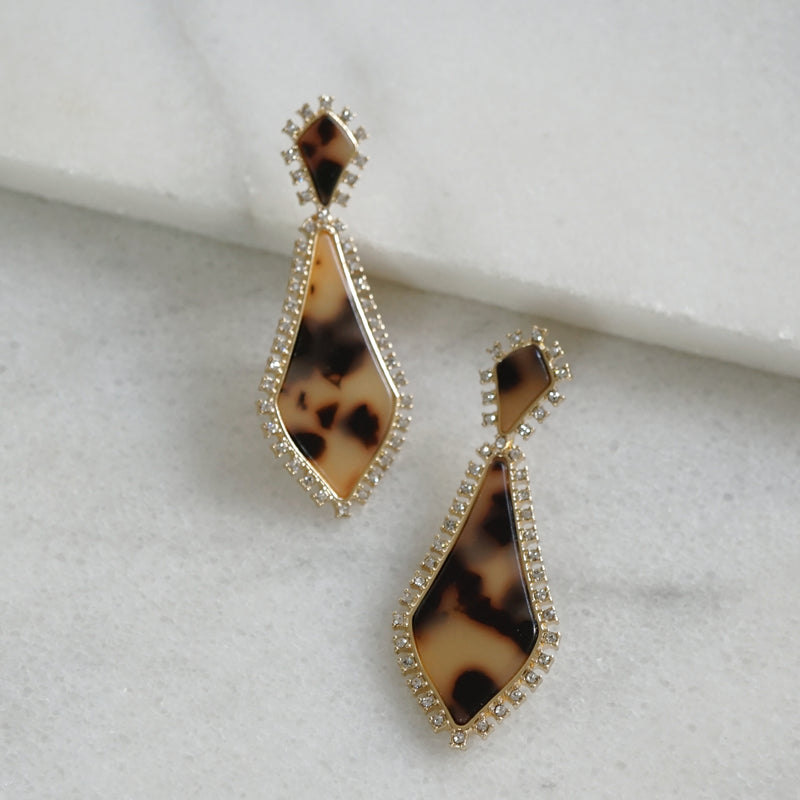 Paved Resin Tortoise and Rhinestone earrings